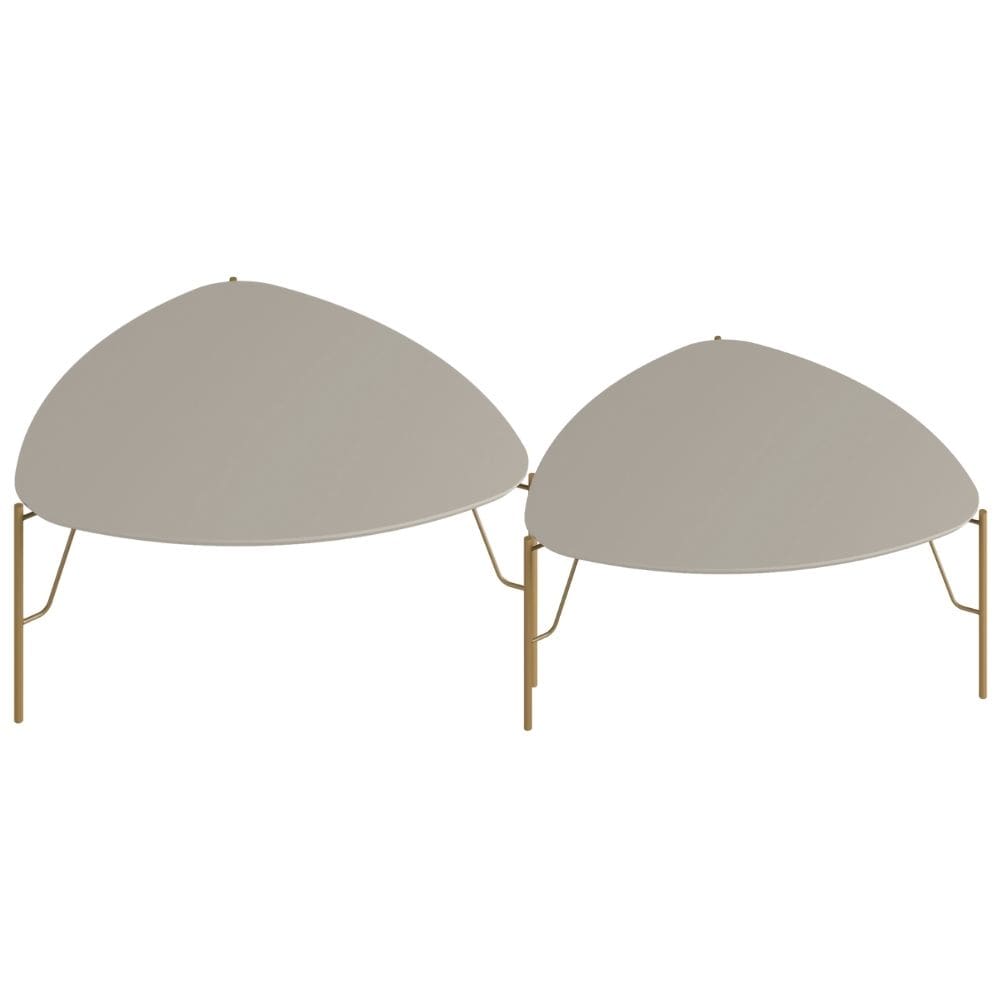 Kit 02 Mesas de Centro Para Sala de Estar Pés Industrial Dourado Alef I03 Grigio - Lyam Decor