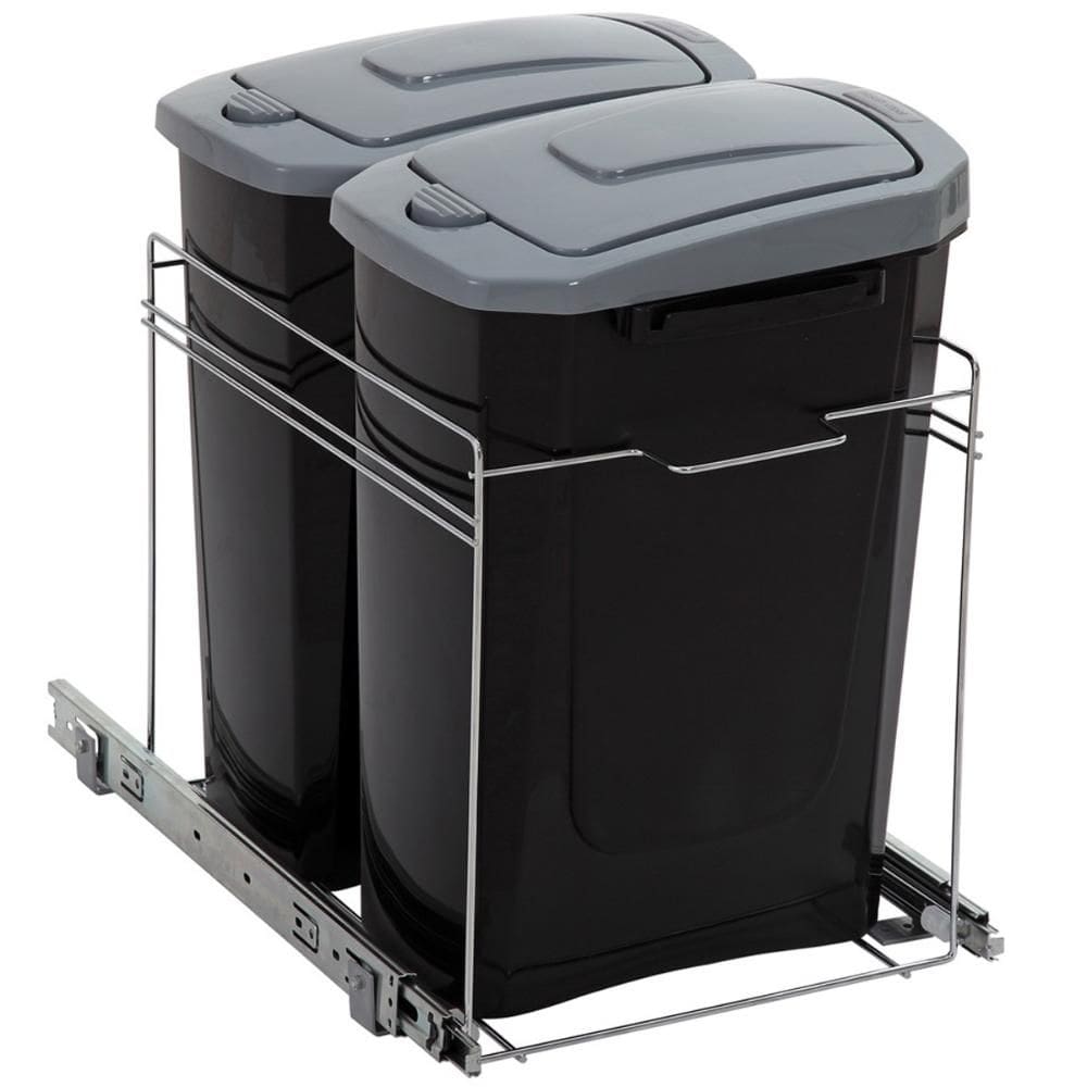 Lixeira Deslizante Embutir Dupla Cozinha 15L cada Preta com Corrediça Masutti