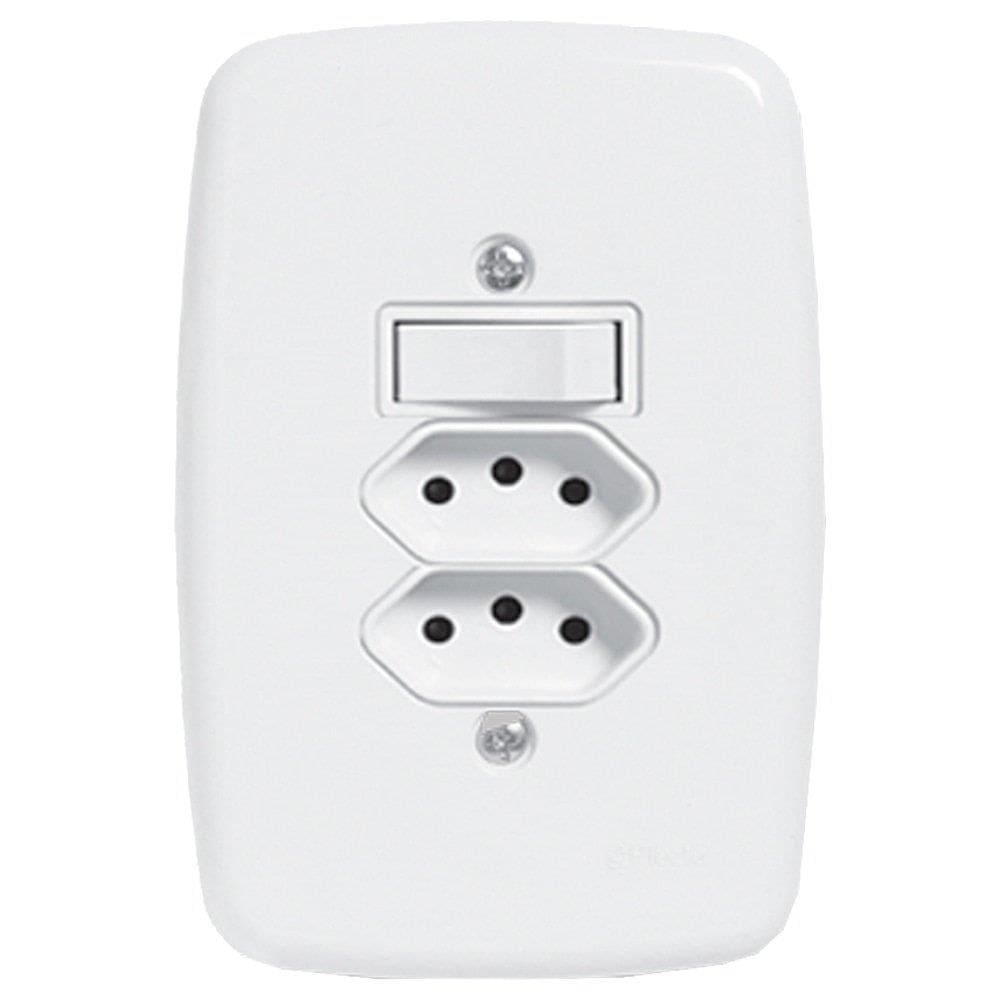 Interruptor Ideale Pluzie 1 Tecla Simples + 2 Tomadas 2P+T | 10A com Placa 4X2 Branco