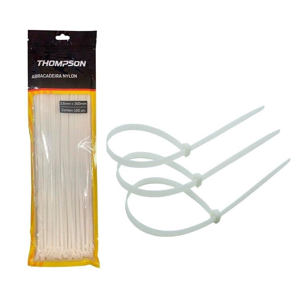 Abraçadeira Nylon 300x3,6mm Branco - Embalagem com 100 unidades - Thompson