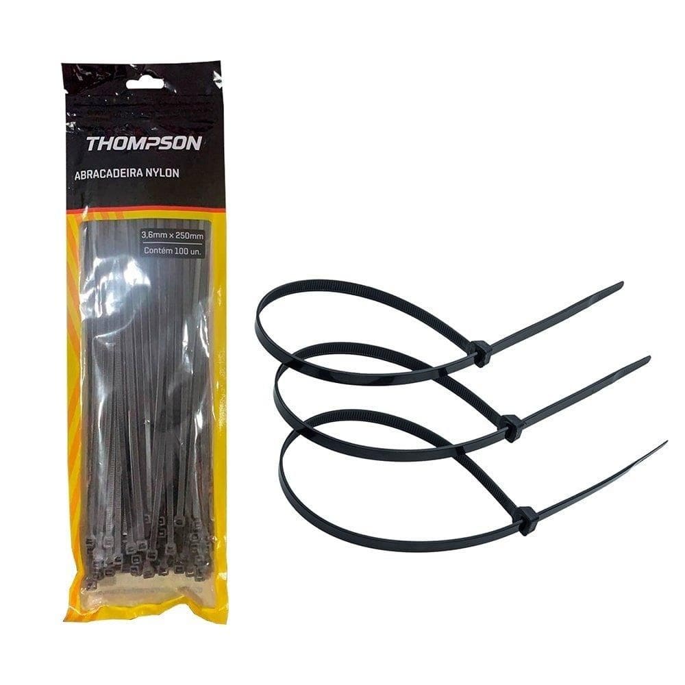 Abraçadeira Thompson Nylon 100 x 2,5mm Preto - Embalagem com 100 unidades