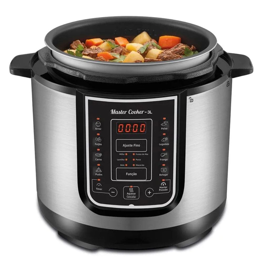 Panela de Pressão Elétrica Mondial Master Cooker 3L com 14 Funções 700W Preto/Inox 220V - PE-40
