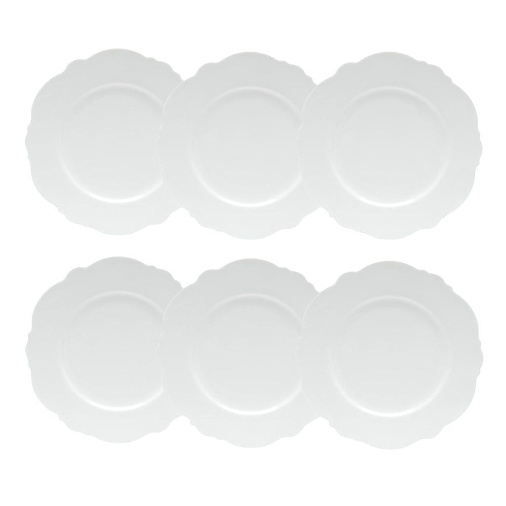 Cj 6 Pratos Rasos de Porcelana Branca Maldivas 28cm Wolff