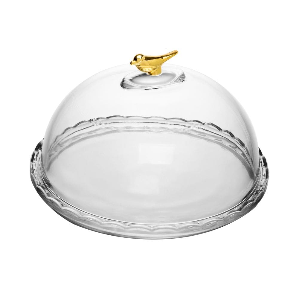 Queijeira de Cristal C/Tampa Golden Bird Transparente 20cm Wolff