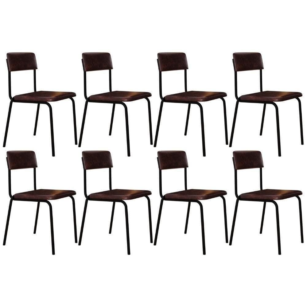 Kit 08 Cadeiras Estofada Para Sala De Jantar Sense Preto C01 Courino Café - Lyam Decor