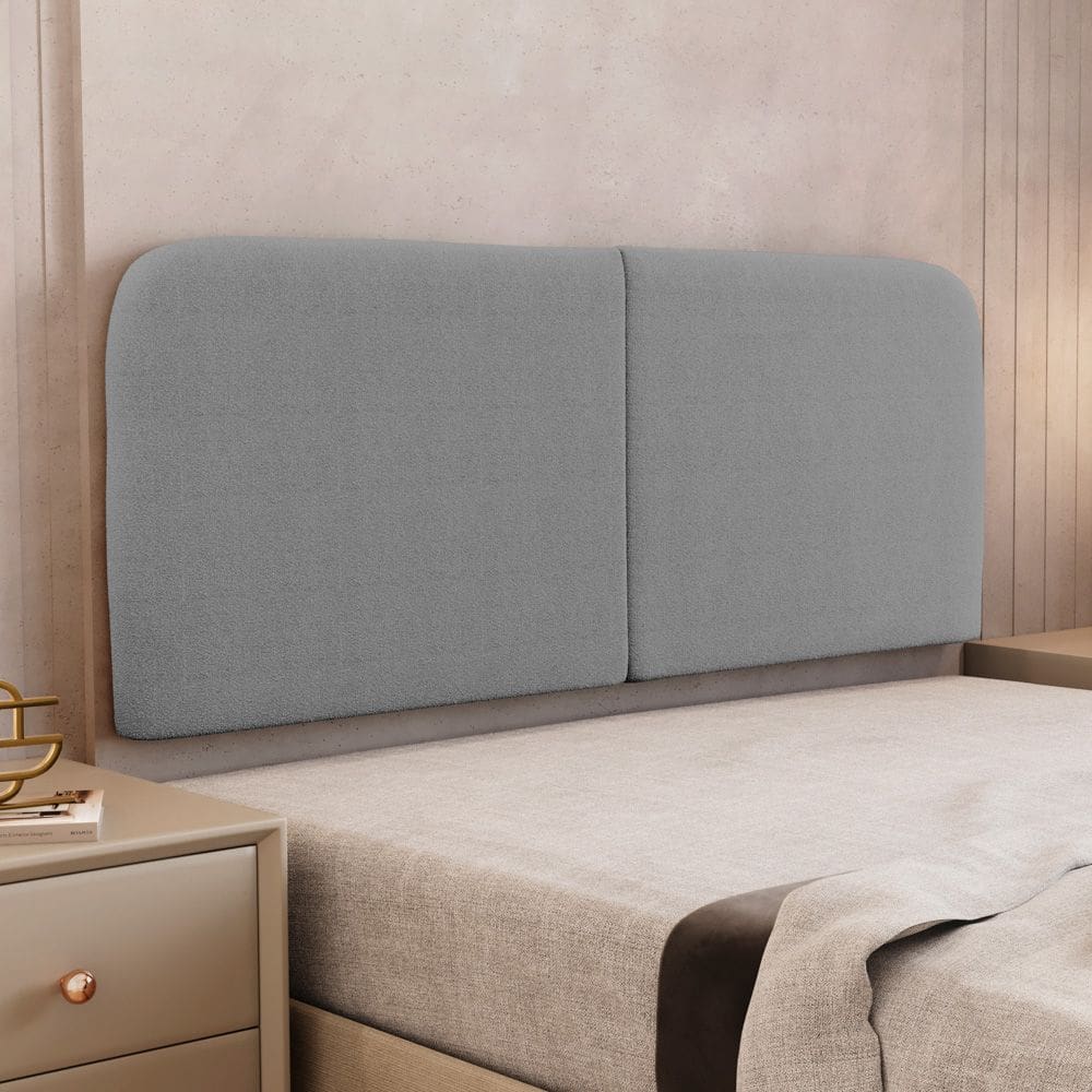 Cabeceira Painel Orgânico Cama Box Casal Padrão Aira 140cm Dobrável Bouclé Cinza Escuro - Desk Design