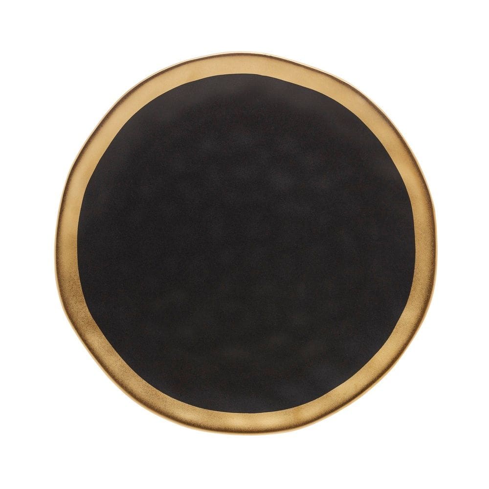 Prato Raso P/Sobremesa de Porcelana Preto Fosco/Dourado Dubai 21cm Wolff