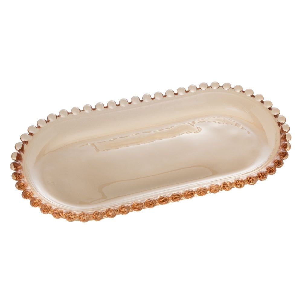 Travessa Oval de Cristal Pearl Bolinha Âmbar 24x12cm Wolff