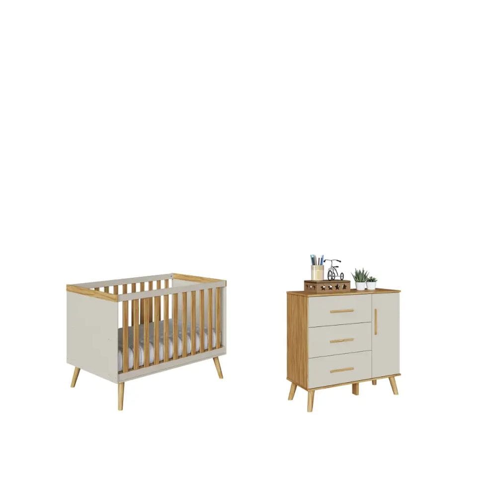 Kit Berço e Cômoda Infantil Moveis Peroba Sky Retro MDF Ls