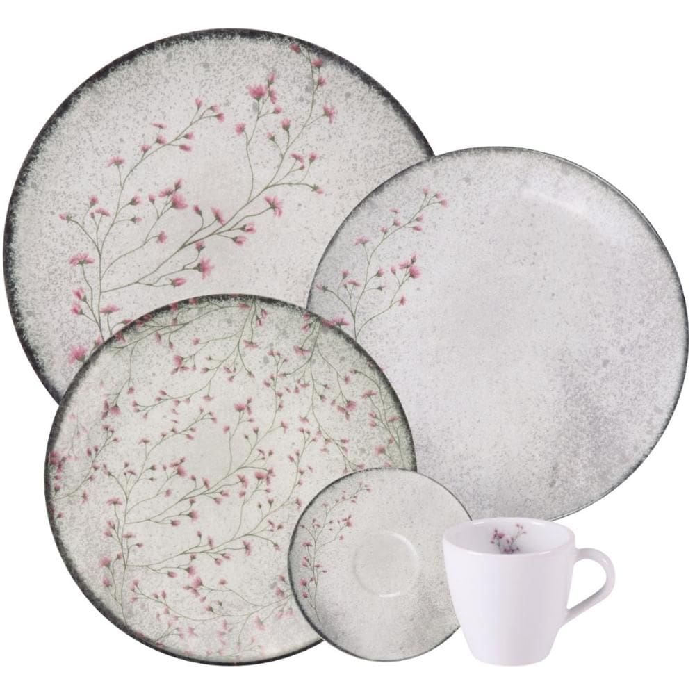 Aparelho de Jantar 20 Peças Tramontina Floralis Porcelana Mesa Posta Serviço 4 Pessoas
