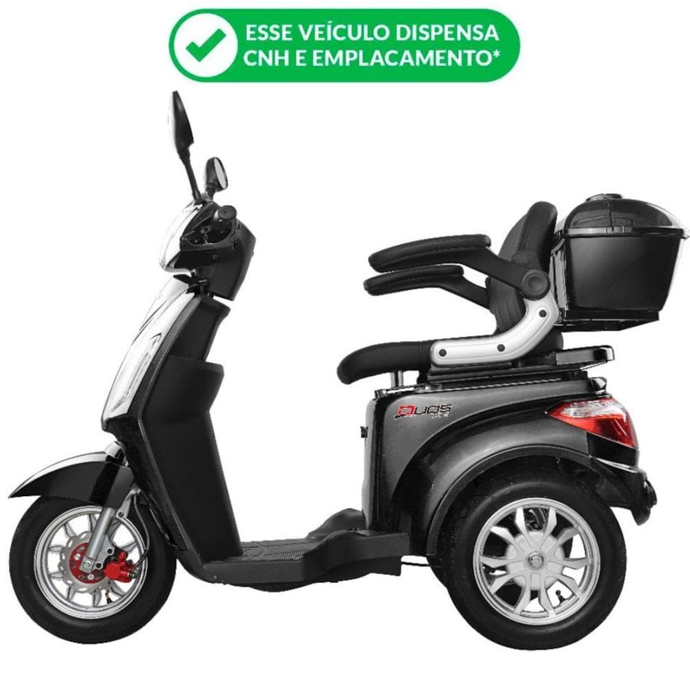 Triciclo Elétrico Eko-10 Preto 1000W 48V 22AH Tração Reduzida - Não precisa de CNH
