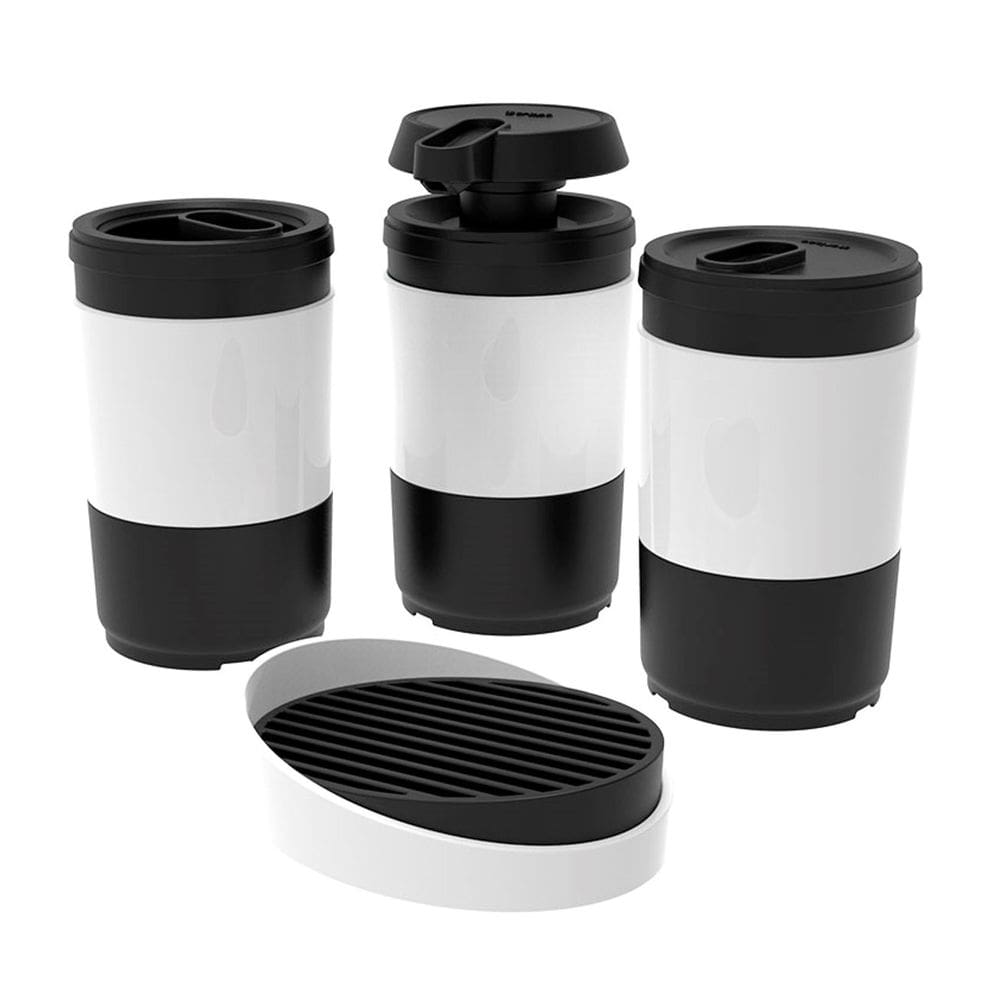 Kit Banheiro 4 Peças Porta Escova Algodão Sabonete Líquido Barra Branco Preto - Code 405040 Crippa