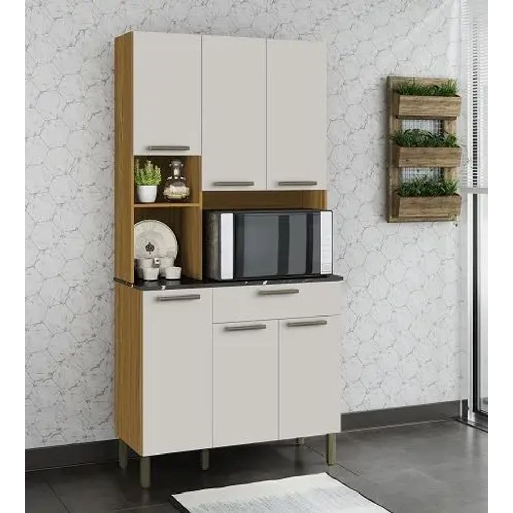 Kit Cozinha Tannat Gold Com 06 Pts - Amendoa/Off White - La 90 - Moveis Riodoce