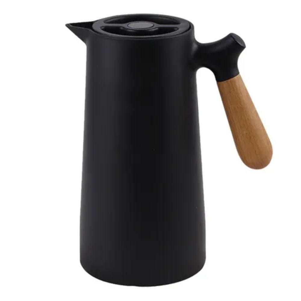 Garrafa Térmica Nórdica Preta Cabo Madeira Servir Café