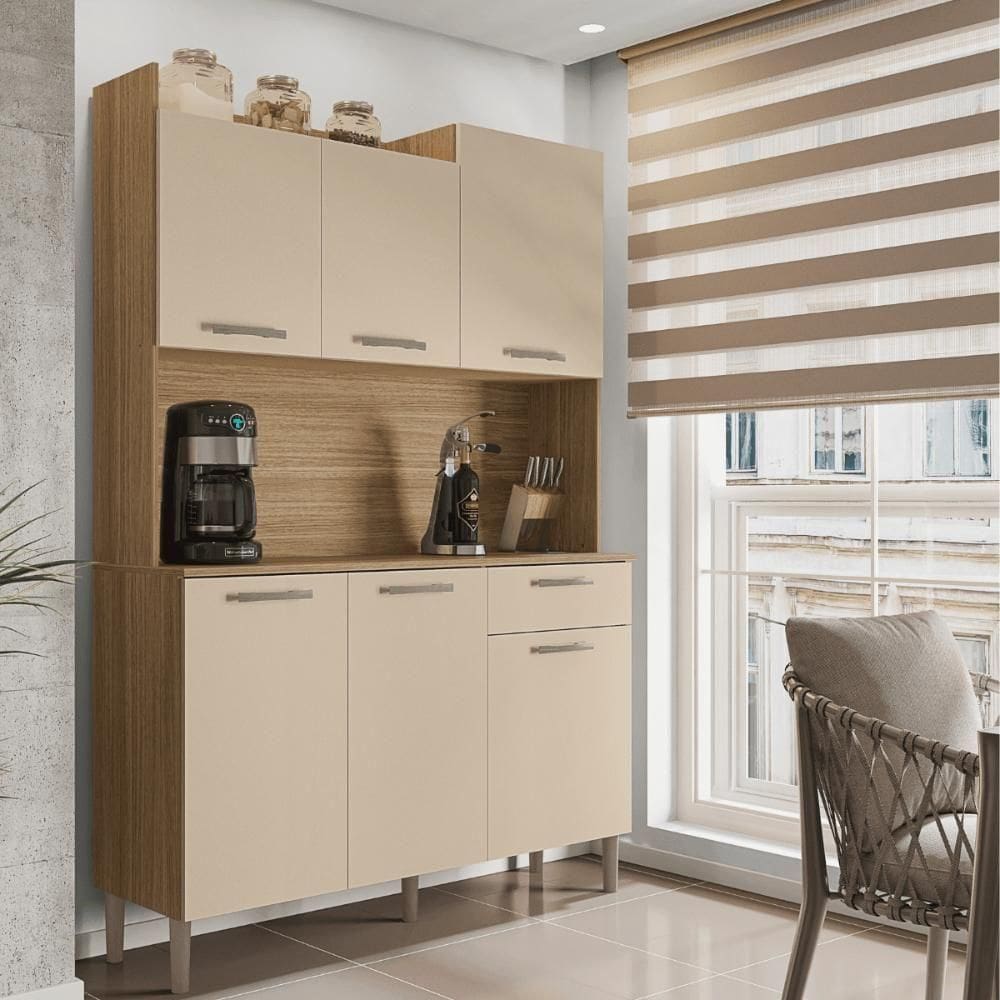 Conjunto Cozinha C/ Portas E Gavetas Genova Freijó / Vanilla