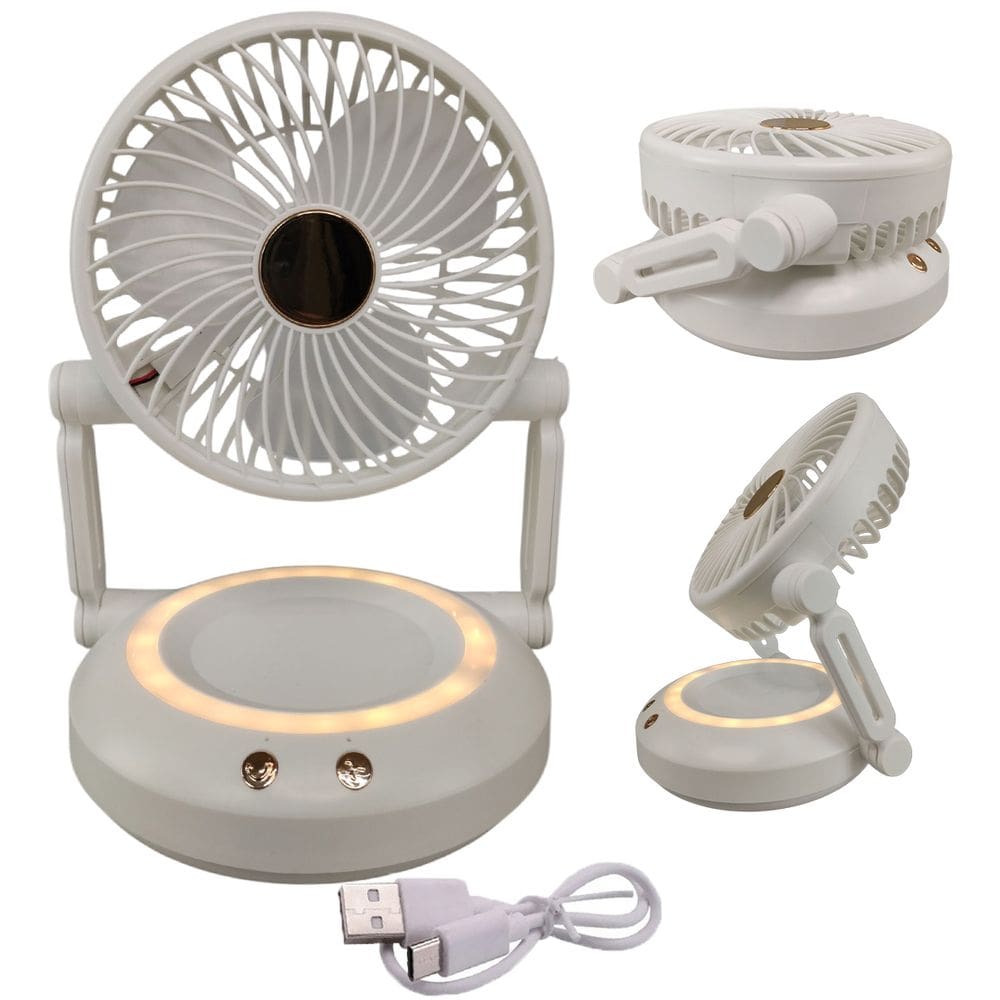 Ventilador Mesa Dobravel 3 Velocidades Luz Led Usb Portatil Decoraçao Escrivaninha Verao Calor