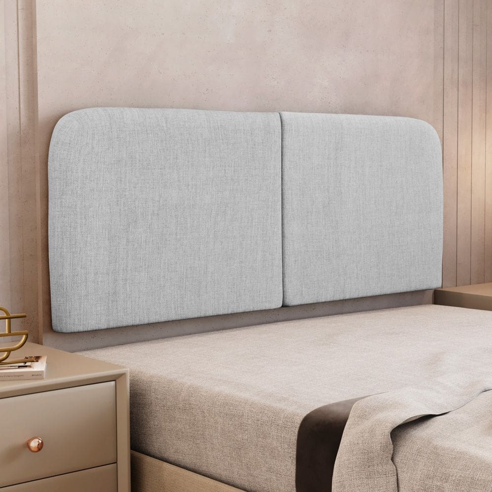 Cabeceira Painel Orgânico Cama Box Casal Padrão Aira 140cm Dobrável Linho Cinza Claro - Desk Design