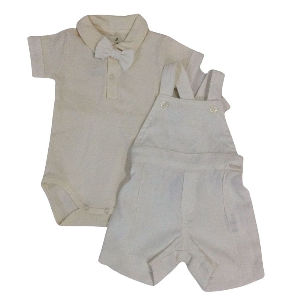 Jardineira bebê masc curta Noruega off white