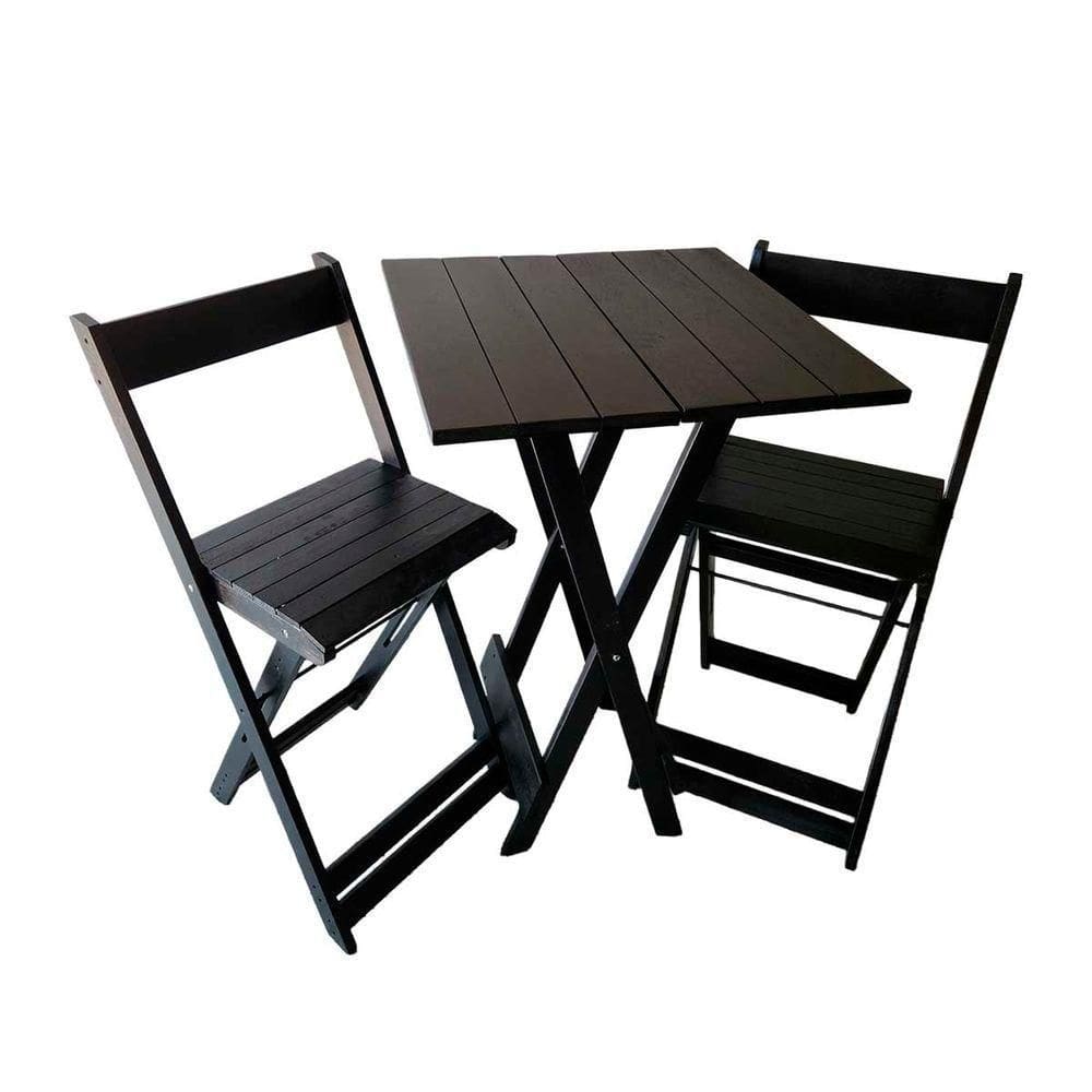Kit Bistrô Eucalipto Dobrável Com 2 Banquetas De Madeira Preto