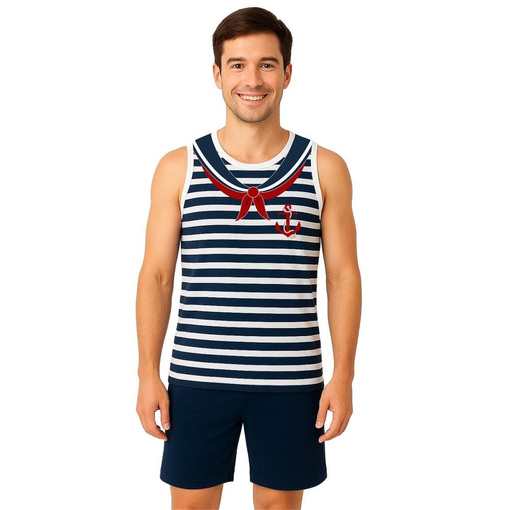 Conjunto Adulto Fantasia Temática Marinheiro Com Regata e Short
