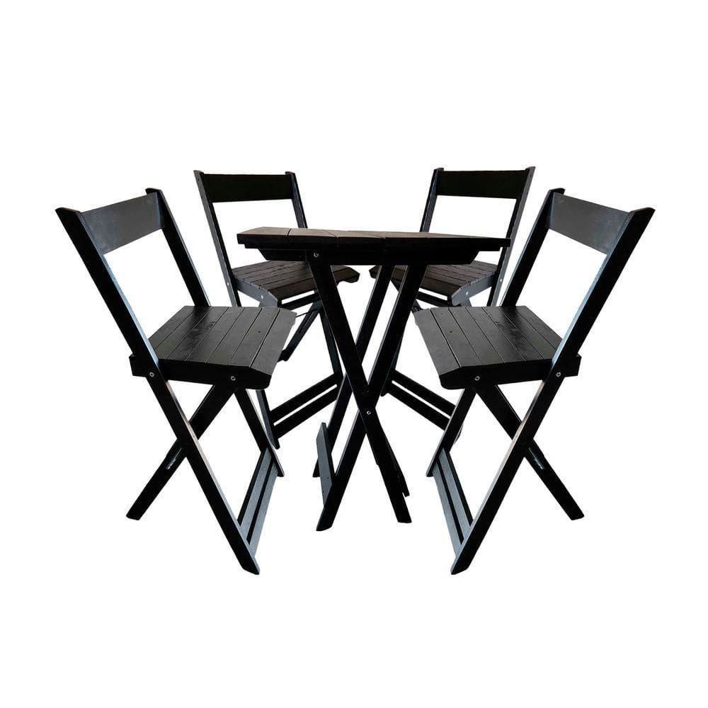 Kit Bistrô Eucalipto Dobrável Com 4 Banquetas De Madeira Preto