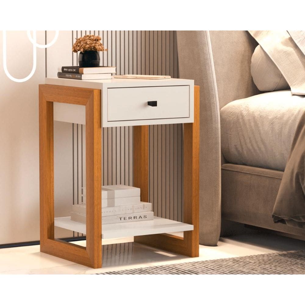 Mesa de Cabeceira 1 Gaveta e prateleira 1661 Perola Brilho