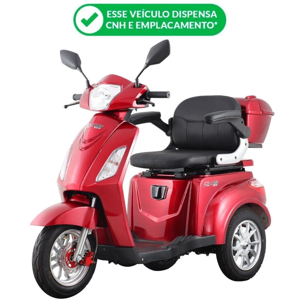 Triciclo Elétrico Eko-10 Vermelho 1000W 48V 22AH Tração Reduzida - Não precisa de CNH