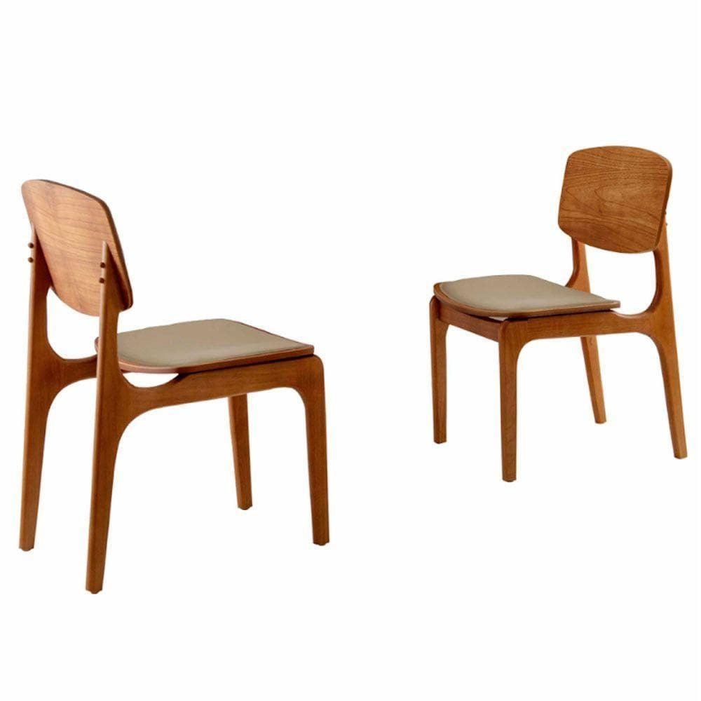 Conjunto Com 2 Cadeiras Malta Gold Moderna Mobília Veludo Bege Cinamomo Imbuia
