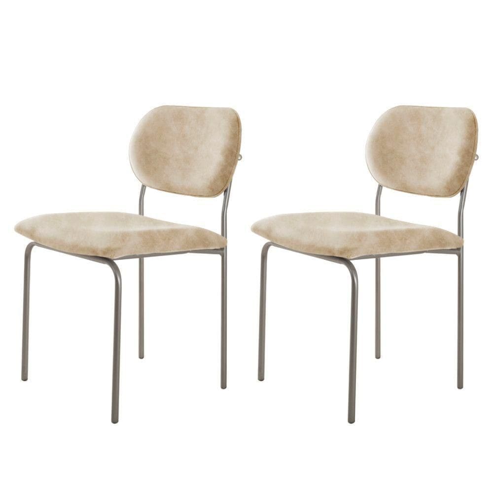 Conjunto Com 2 Cadeiras Metal Marchezine Moderna Mobilia Milano Prata