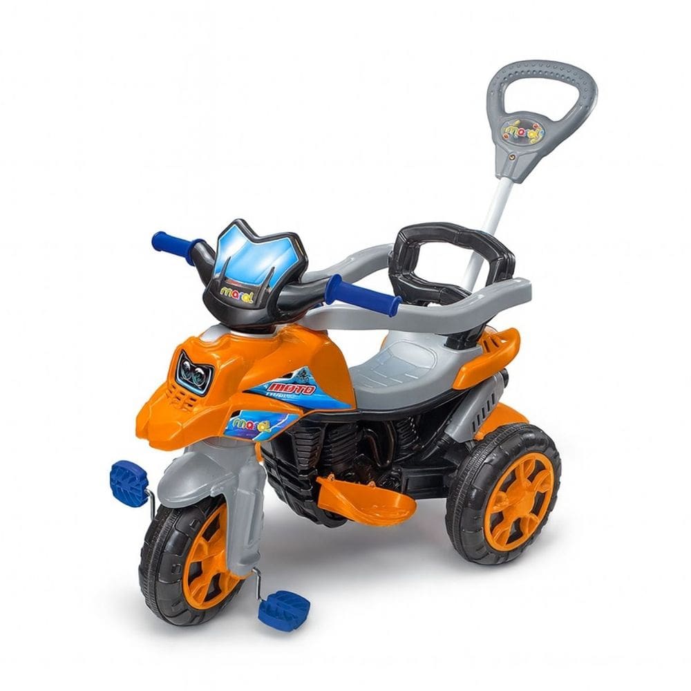 Triciclo Infantil Laranja Moto Trail Empurrador Criança Bebe