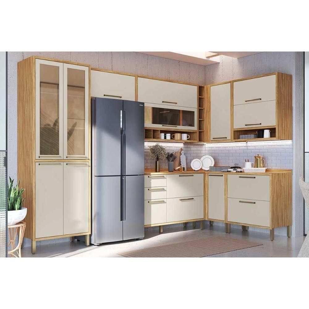 Kit Cozinha Modulada 8 Peças Syrah (4Aéreos+3Balcões+1Paneleiro) C8P84 Amendoa/Off White - Ronipa