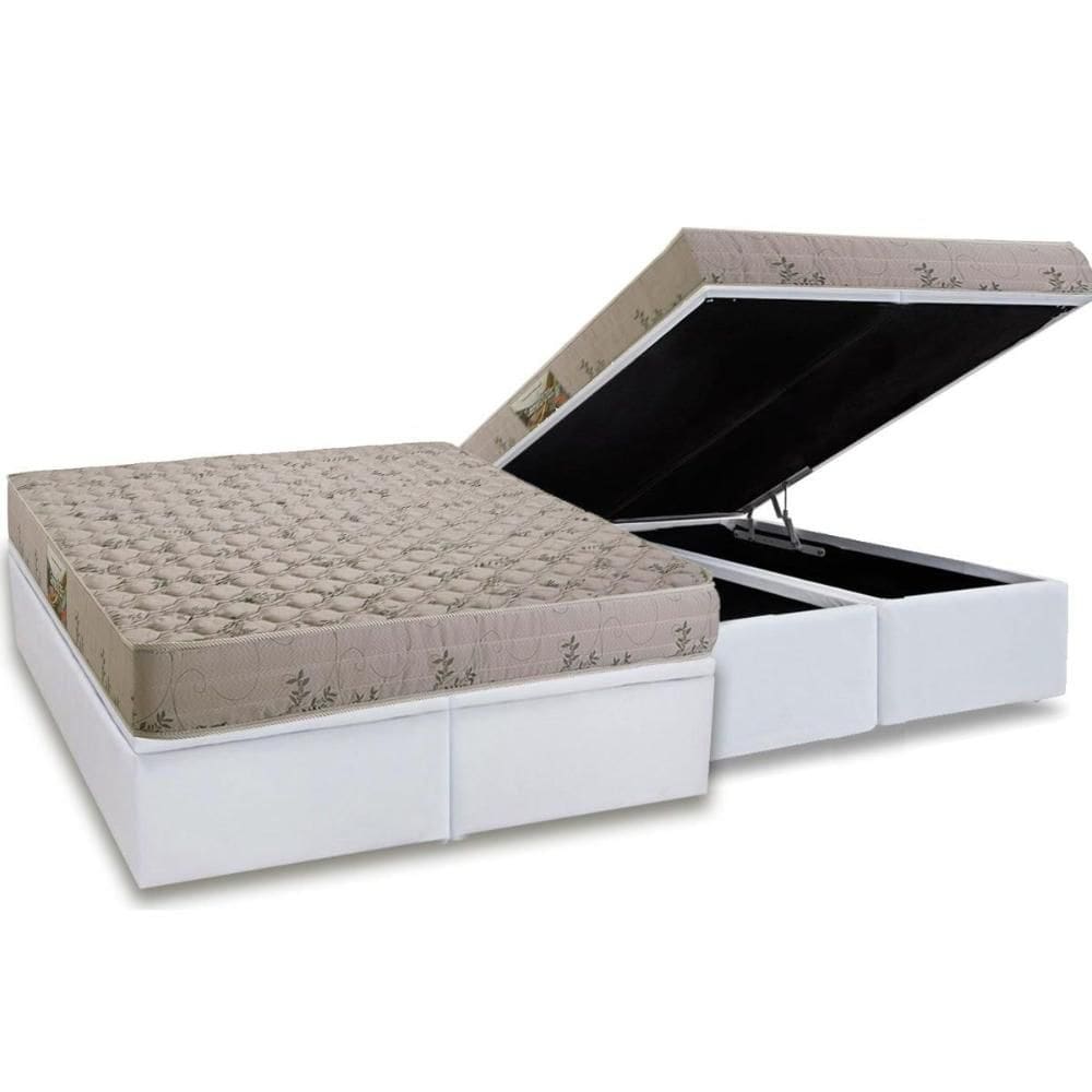 Cama Box Baú Queen: Colchão Espuma D33 Herval Cannes + Base CRC Linhão White (158x198)