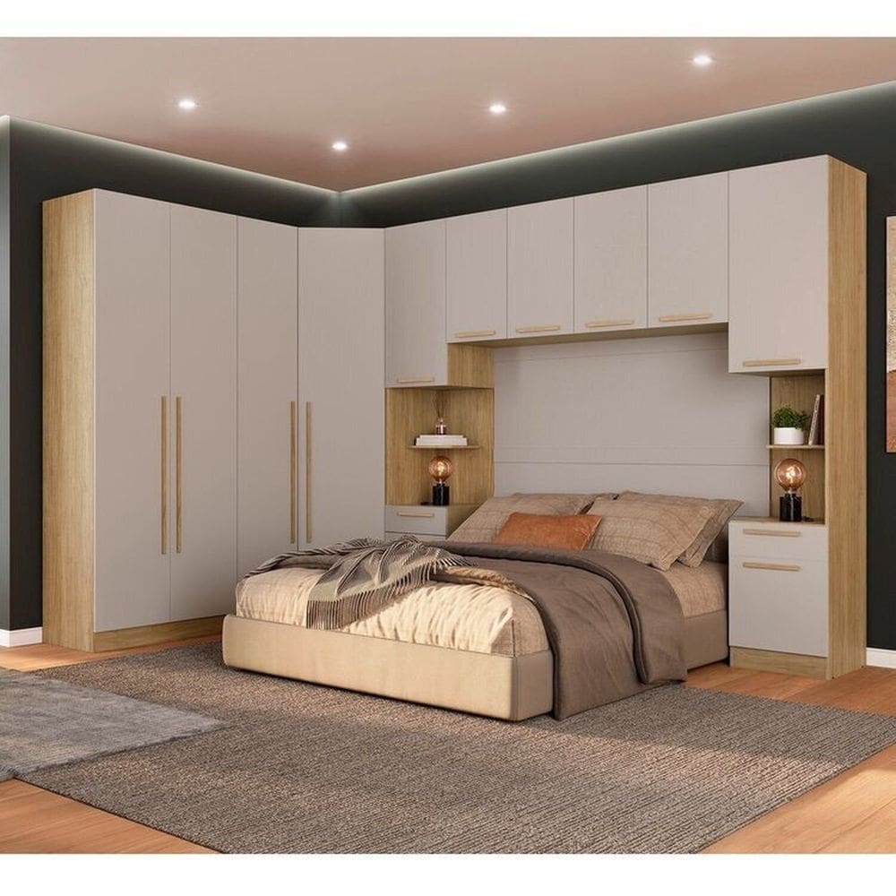 Quarto Modulado 3 Roupeiros 2 mesas de Cabeceira e um Ponte Casal San Diego Aveiro Oak/Cinza Urbano