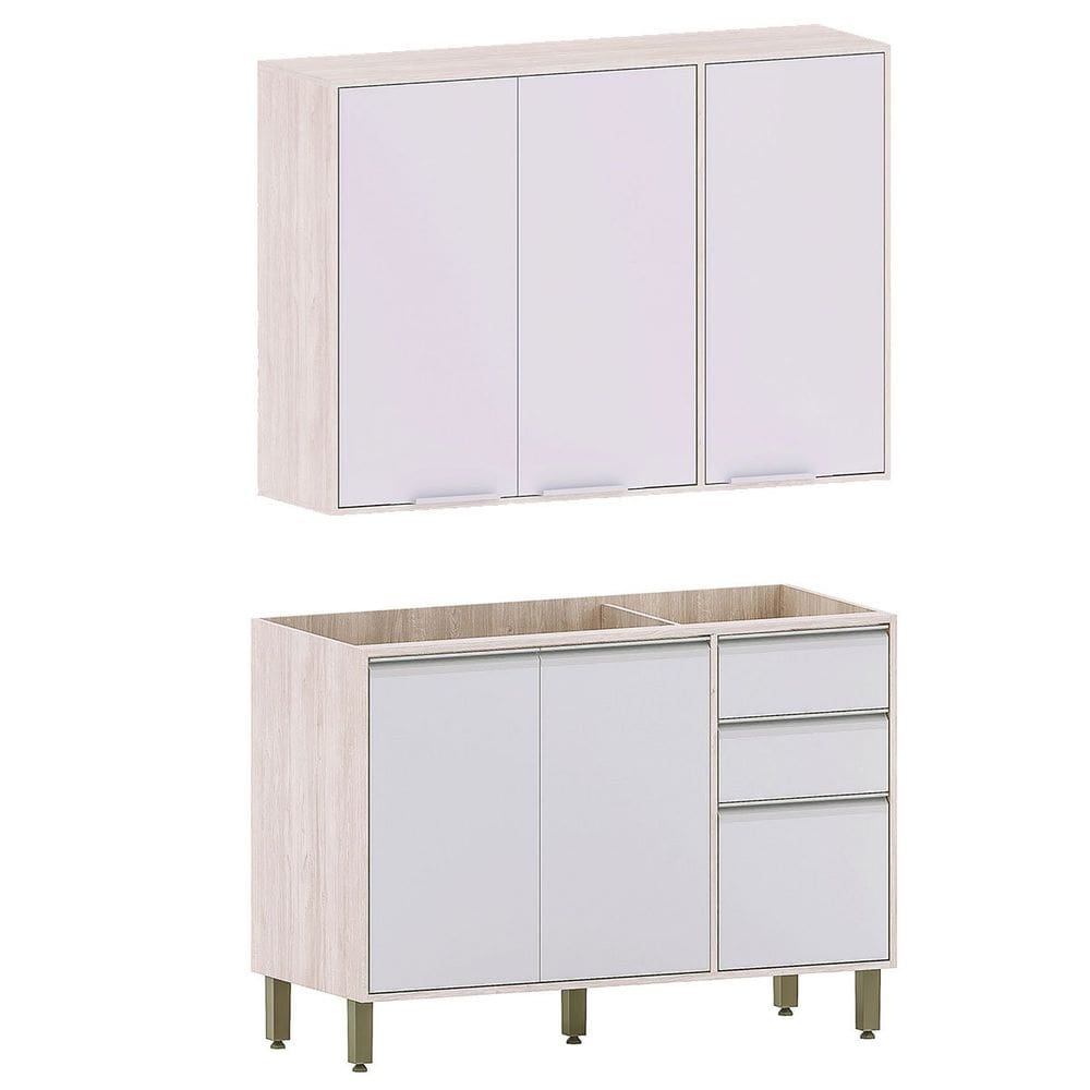 Kit Armário Aéreo e Balcão para Pia de Cozinha 120 cm Atenas