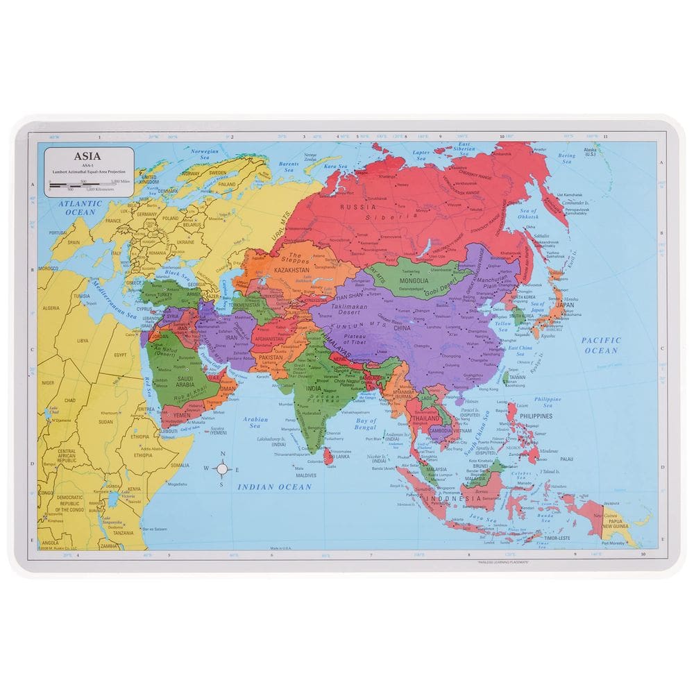 Placemat Painless Learning Asia Map 30x45cm laminado