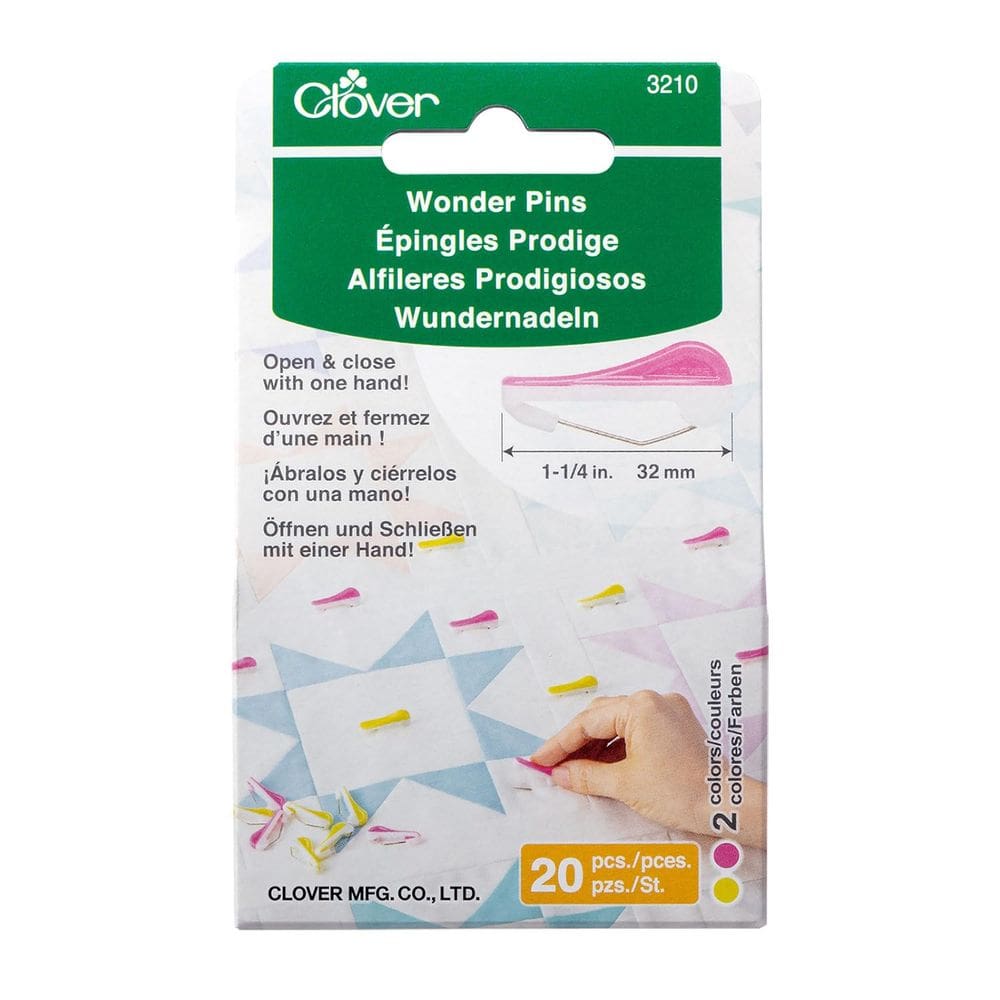 Alfinetes de costura Clover Wonder, amarelo e rosa, pacote com 20