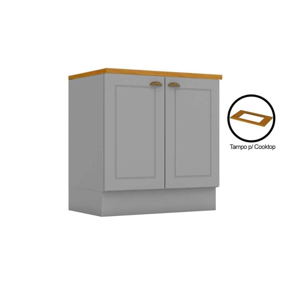 Balcão Cozinha p/ Cooktop c/ Tampo Americana c/ 2 Portas 80cm Cinza - Henn