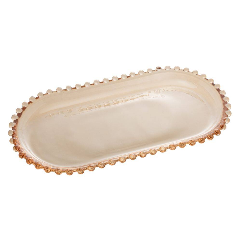 Travessa Oval de Cristal Pearl Bolinha Âmbar 30x15cm Wolff