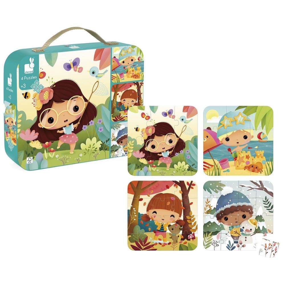 Quebra Cabeça Progressivo Infantil 4 Estações Puzzle 4 a 16 Peças - Janod