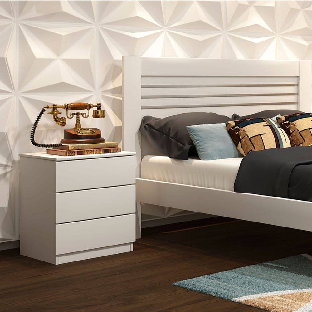 Mesa de cabeceira 3 gavetas corrediças telescópicas - Veronna-Neve - Tcil Móveis