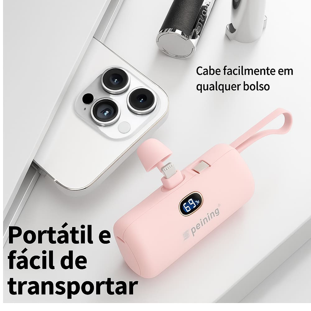 Carregador Portátil Recarregável Power Bank Rosa