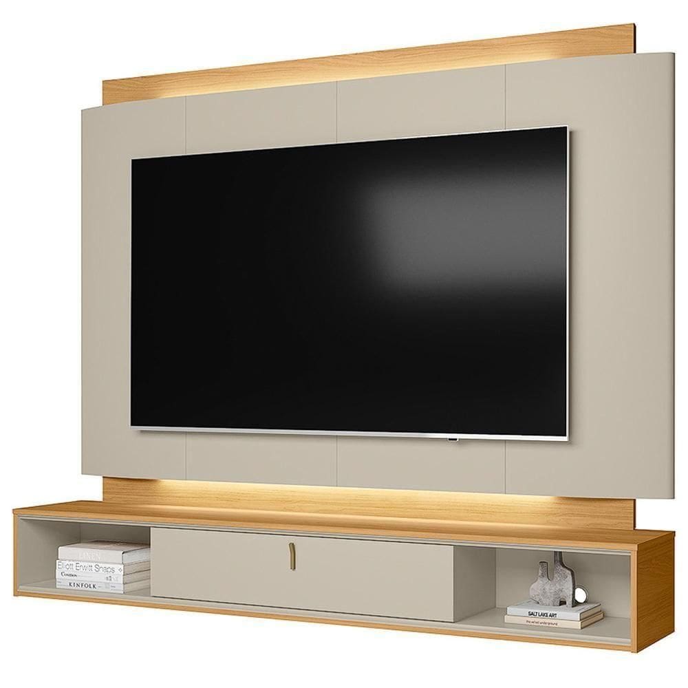 Painel Para Tv 75 Pol Bancada Suspensa 200cm Led Benny L05 Tauari Off White Fosco - Lyam Decor