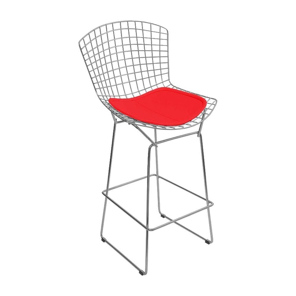 Banqueta Bertoia Cromada D60 Assento Sintético Vermelho