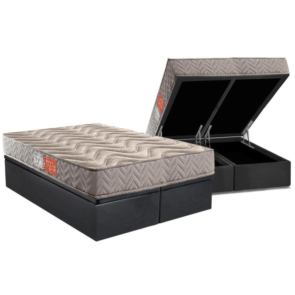 Cama Box Baú Queen: Colchão Espuma D45 Paropas Pasquale Gray + Base CRC Suede Gray (158x198)