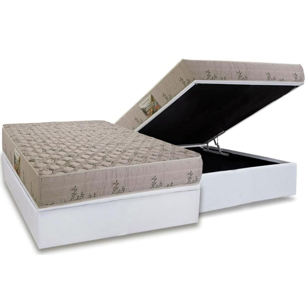 Cama Box Baú Casal: Colchão Espuma D33 Herval Cannes + Base CRC Linhão White (138x188)