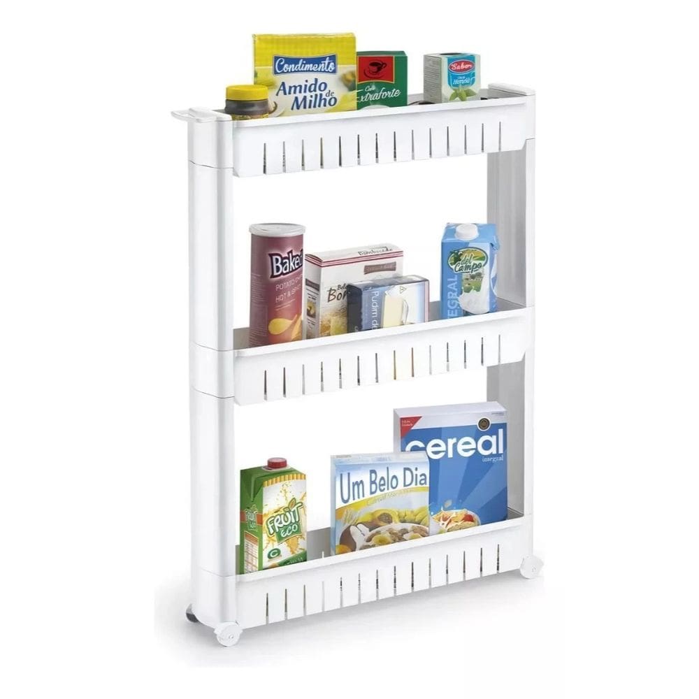 Prateleira Organizador Estante Lavanderia 3 Andares Com Rodinhas Branco Util