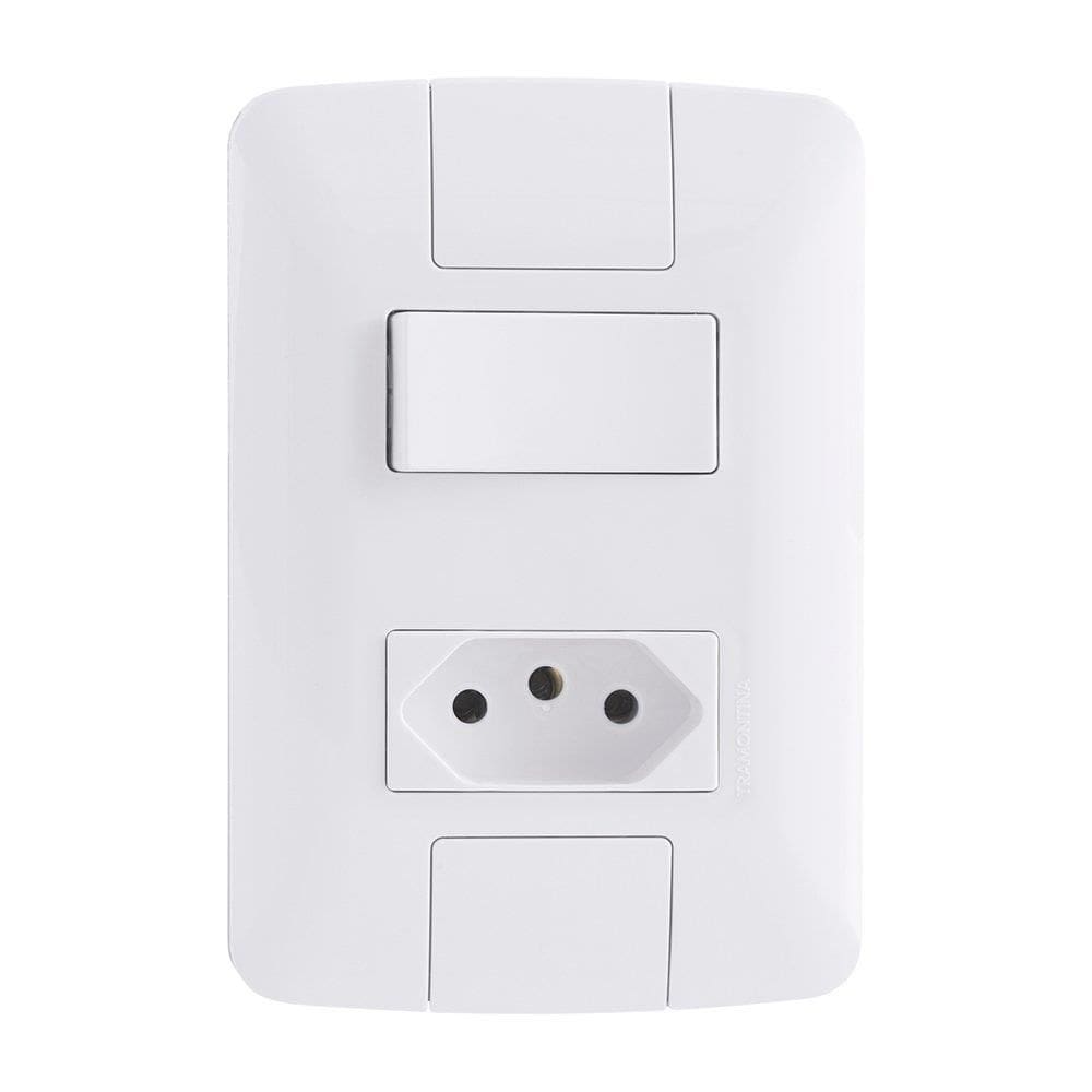 Interruptor Tramontina Aria 1 Tecla Simples - Tomada 2P+T 10A com Placa Branco