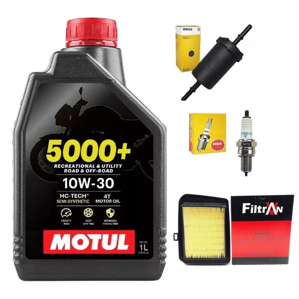 Troca Óleo Motul 5000+ 10W30 4T 1L + Vela Ignição Ngk + Filtro Combustivel  + Filtro Ar 2051438 - Kit