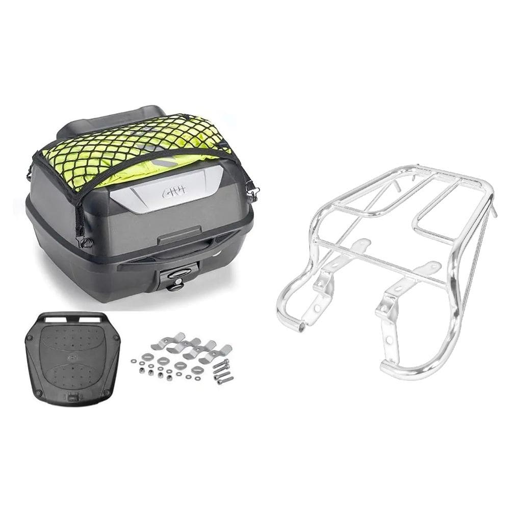 Baú 43L Monolock Adventure Givi E43nbr + Bagageiro Cg Titan Today 1999 Cromado Tubo 3667 Projetil