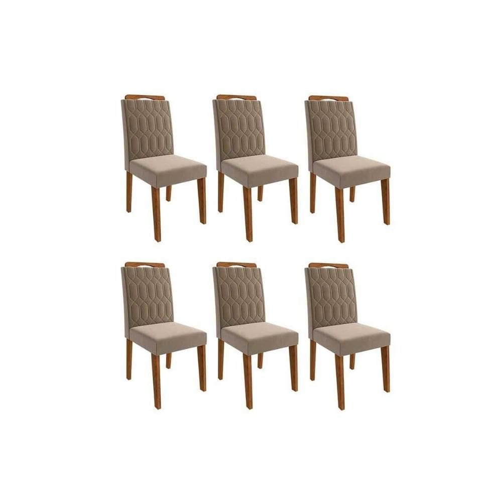 Kit 6 Cadeiras de Cozinha Paola Wood 6 Un Carvalho/Suede Joli Capuccino - Cimol